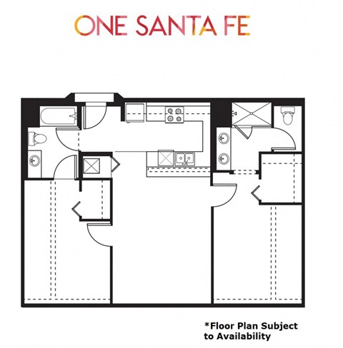 Floor plan for 2 beds, 2 baths, 1048 sqft
